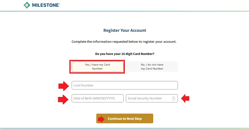 Activate My Milestone Credit Card with 16 disit card