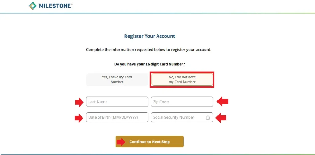 Activate My Milestone Credit Card without 16 disit card